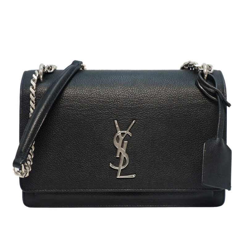 SAINT LAUREN YSL 442906 Saint Laurent Black Grained Leather Sunset Medium Bag