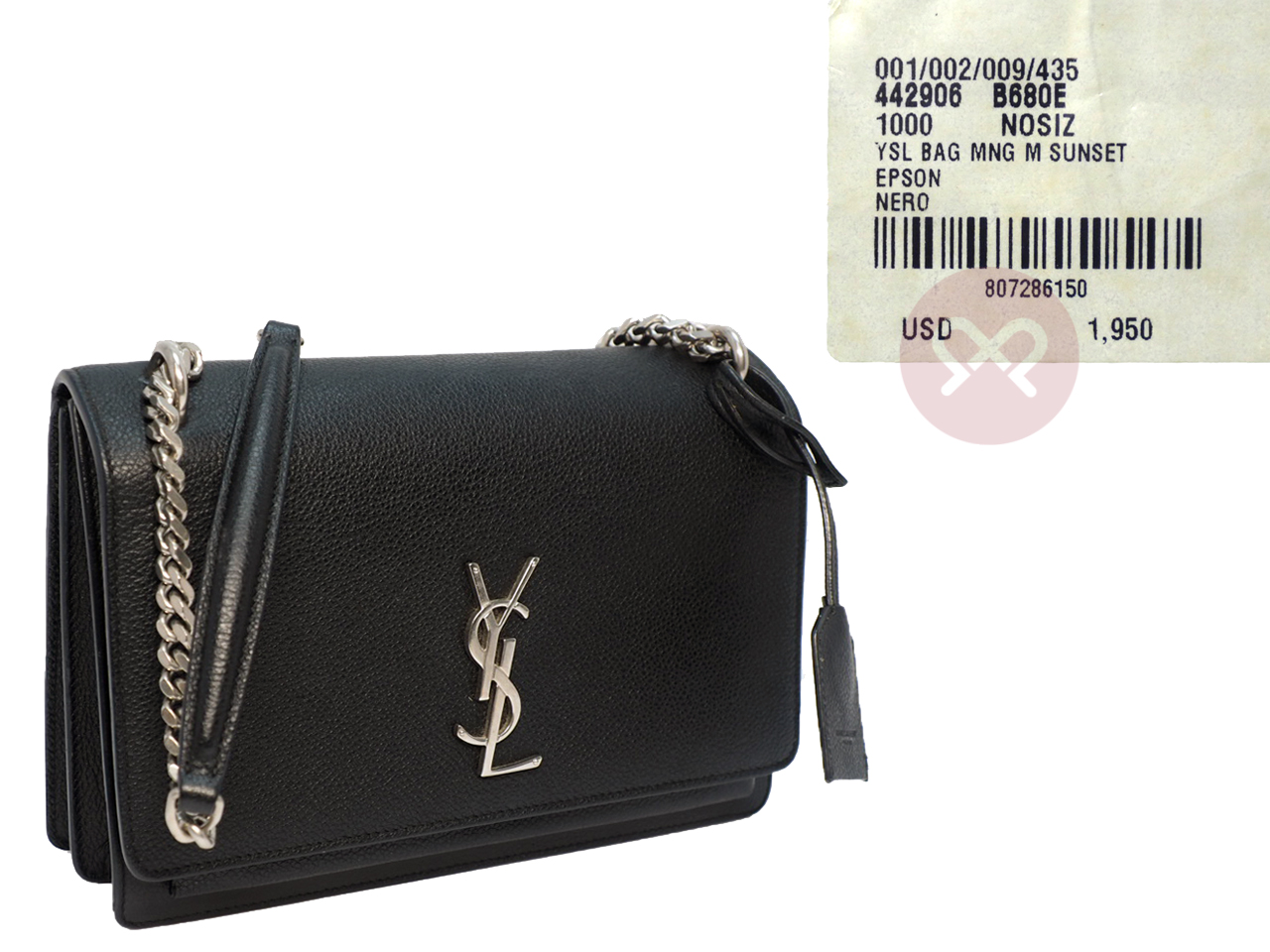 SAINT LAUREN YSL 442906 Saint Laurent Black Grained Leather Sunset Medium Bag - Image 2
