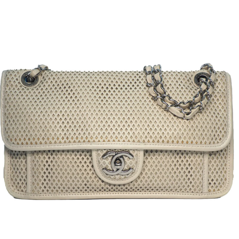 Chanel 17428530 Up in the Air Off-White/ Ivory Perforated Small Riviera Flap Bag