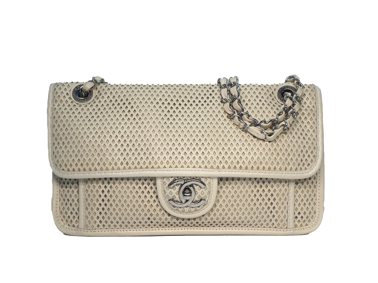 Chanel 17428530 Up in the Air Off-White/ Ivory Perforated Small Riviera Flap Bag