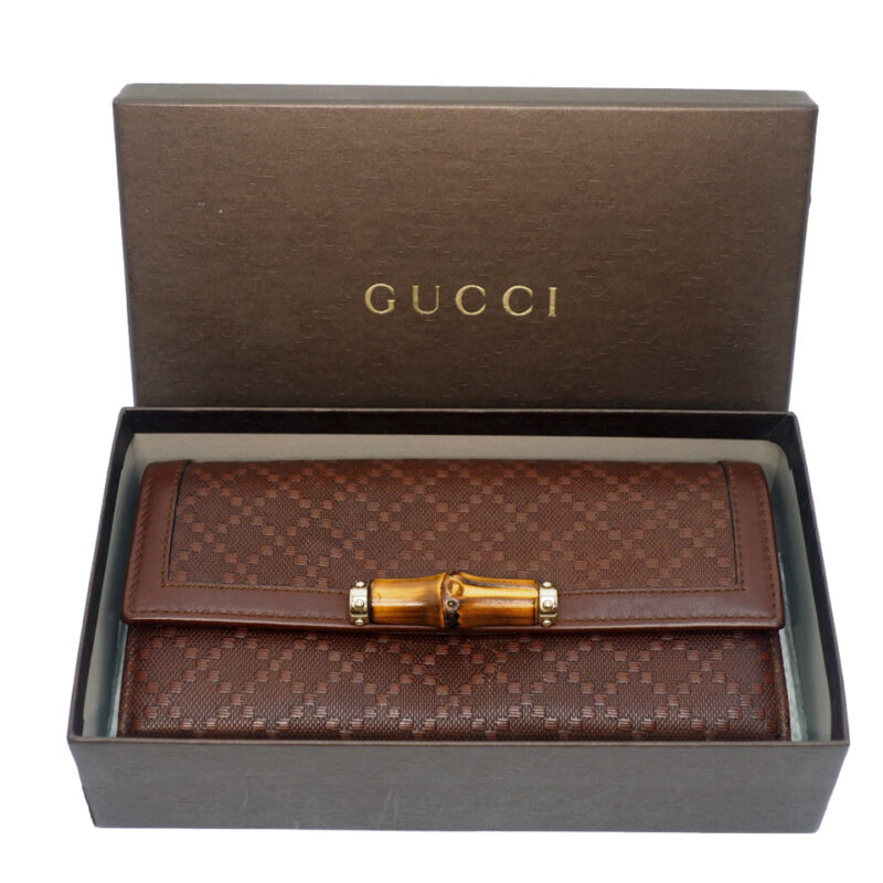 Gucci 257018 Bamboo with Cane Textured Continental Long Wallet