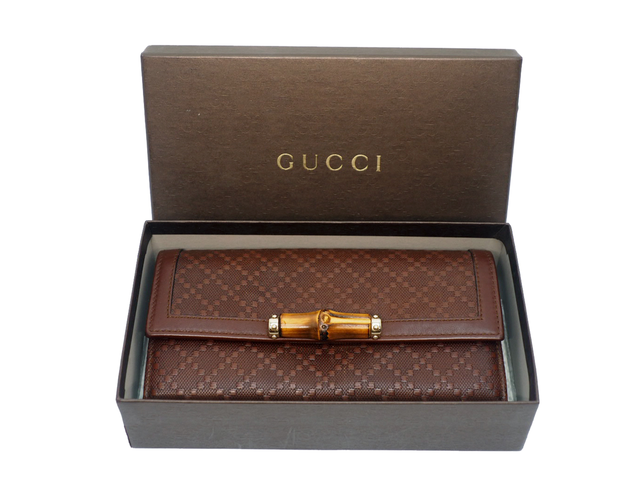 Gucci 257018 Bamboo with Cane Textured Continental Long Wallet