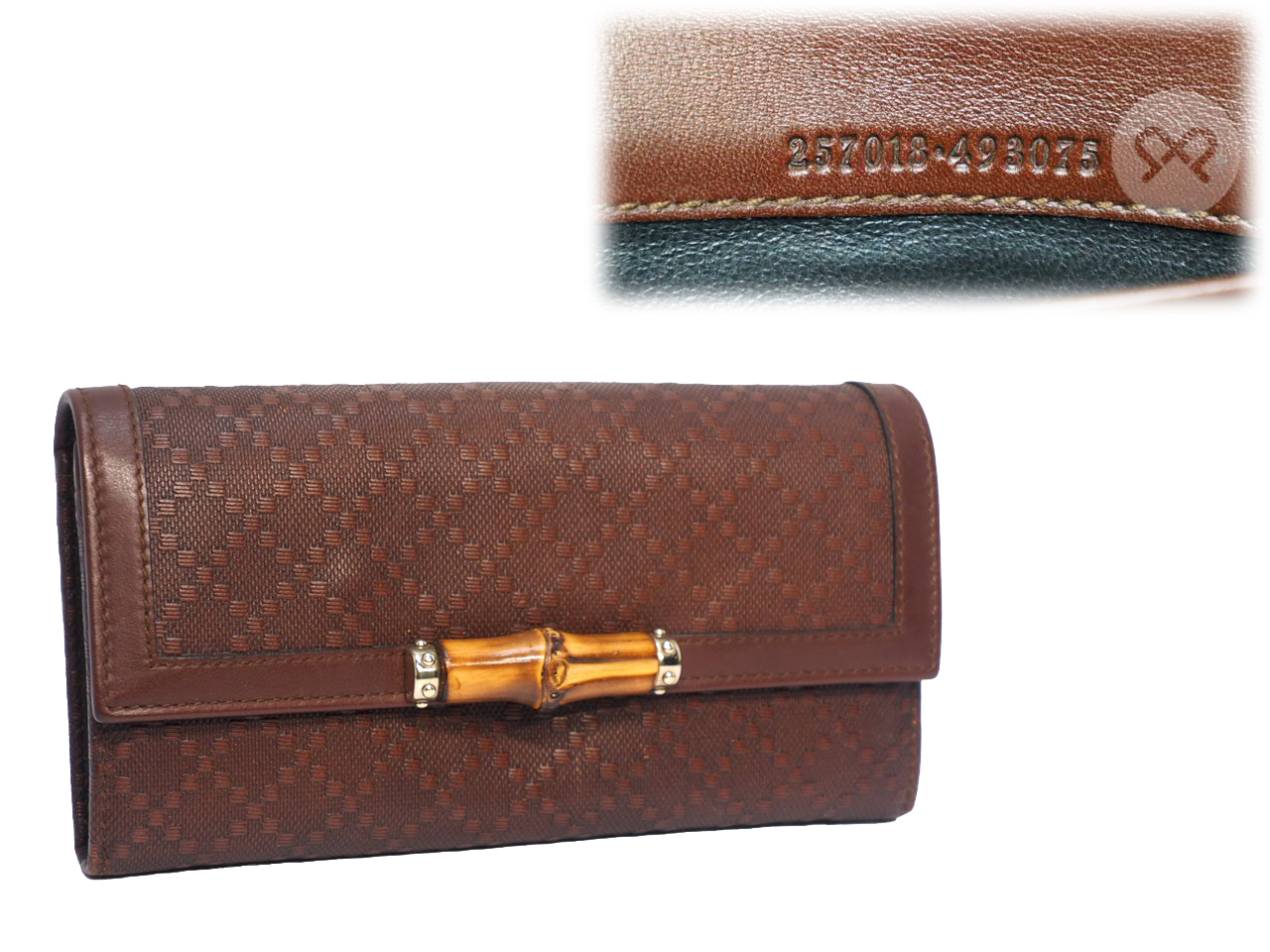 Gucci 257018 Bamboo with Cane Textured Continental Long Wallet - Image 3