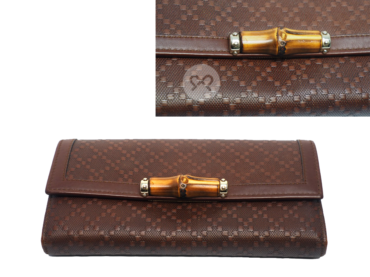 Gucci 257018 Bamboo with Cane Textured Continental Long Wallet - Image 5