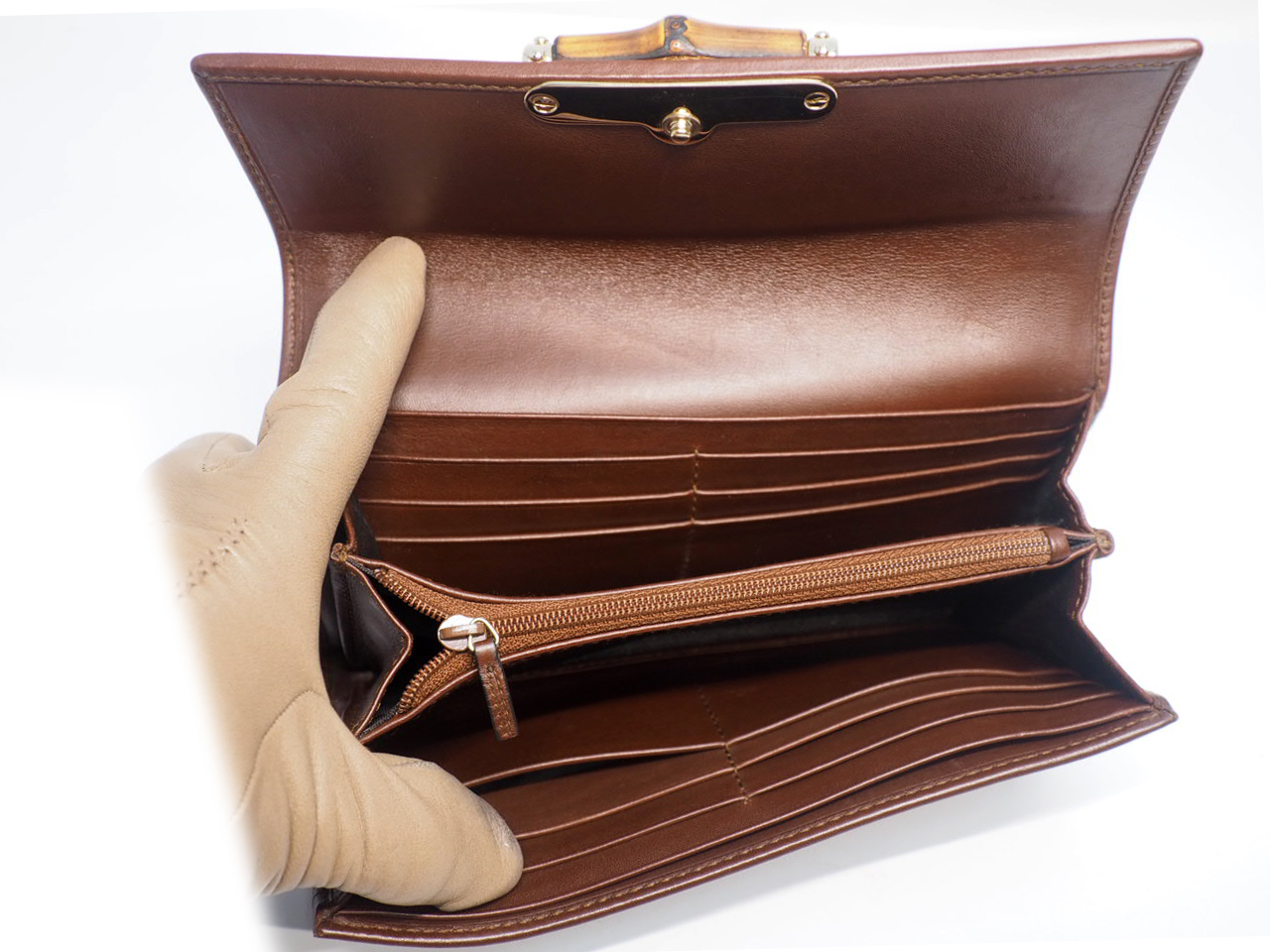 Gucci 257018 Bamboo with Cane Textured Continental Long Wallet - Image 7