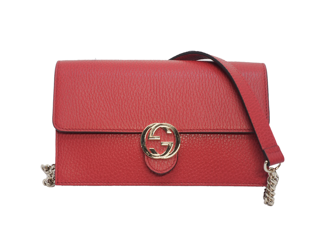 Gucci 510314 Red Calf Leather Interlocking G wallet on chain - Image 2