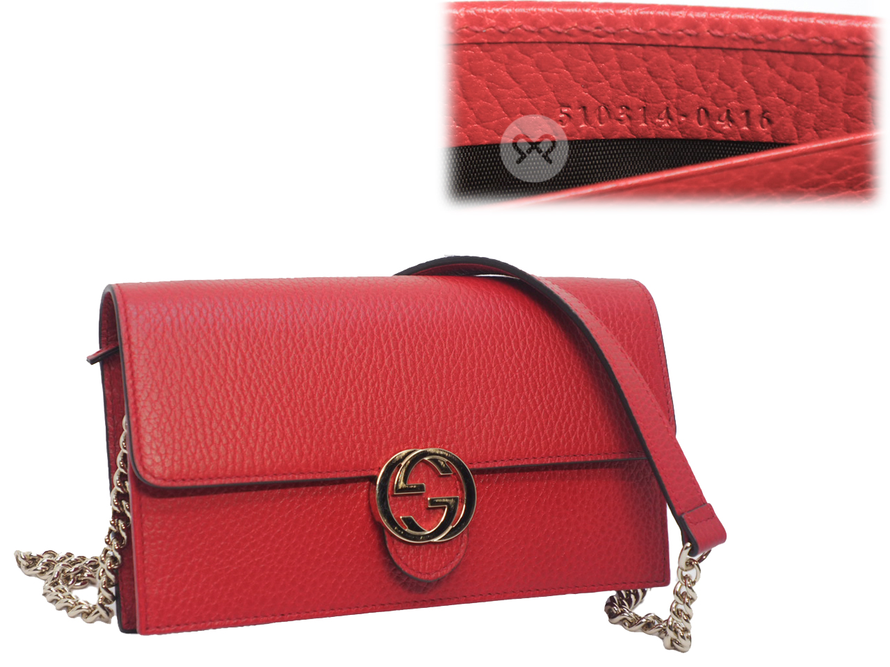 Gucci 510314 Red Calf Leather Interlocking G wallet on chain - Image 3