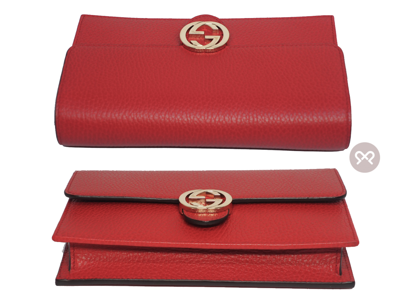 Gucci 510314 Red Calf Leather Interlocking G wallet on chain - Image 7