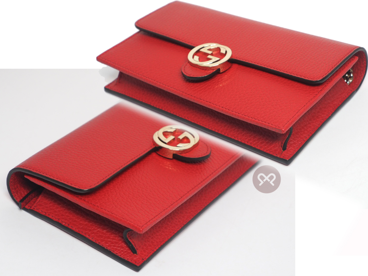 Gucci 510314 Red Calf Leather Interlocking G wallet on chain - Image 11