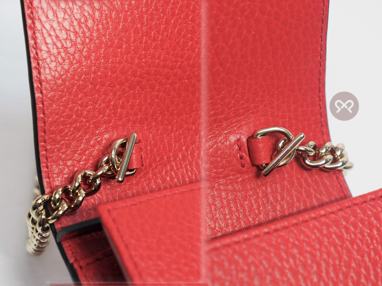 Gucci 510314 Red Calf Leather Interlocking G wallet on chain - Image 13