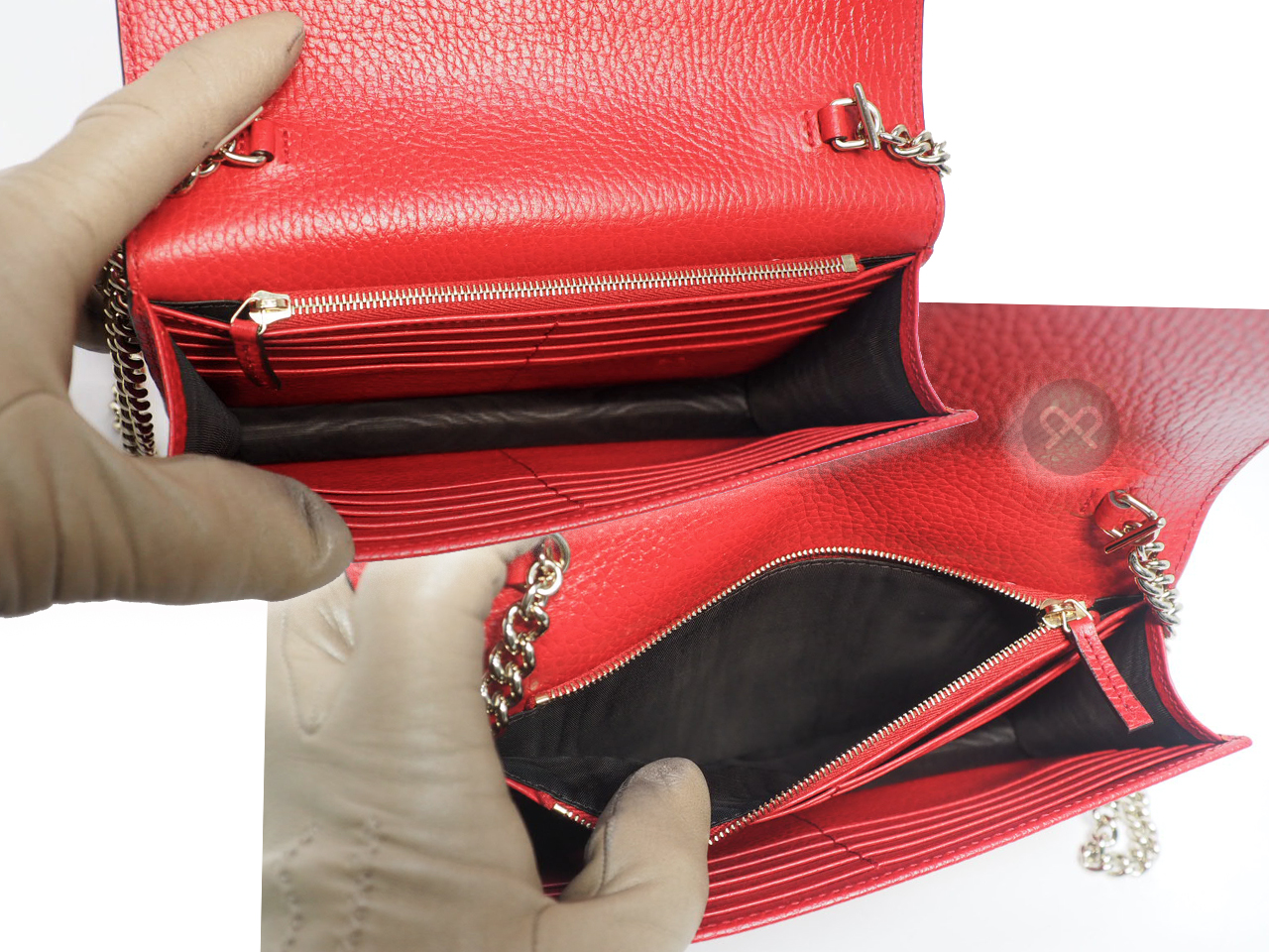 Gucci 510314 Red Calf Leather Interlocking G wallet on chain - Image 10