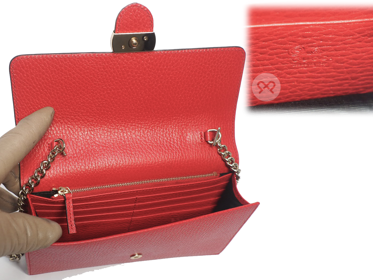 Gucci 510314 Red Calf Leather Interlocking G wallet on chain - Image 8