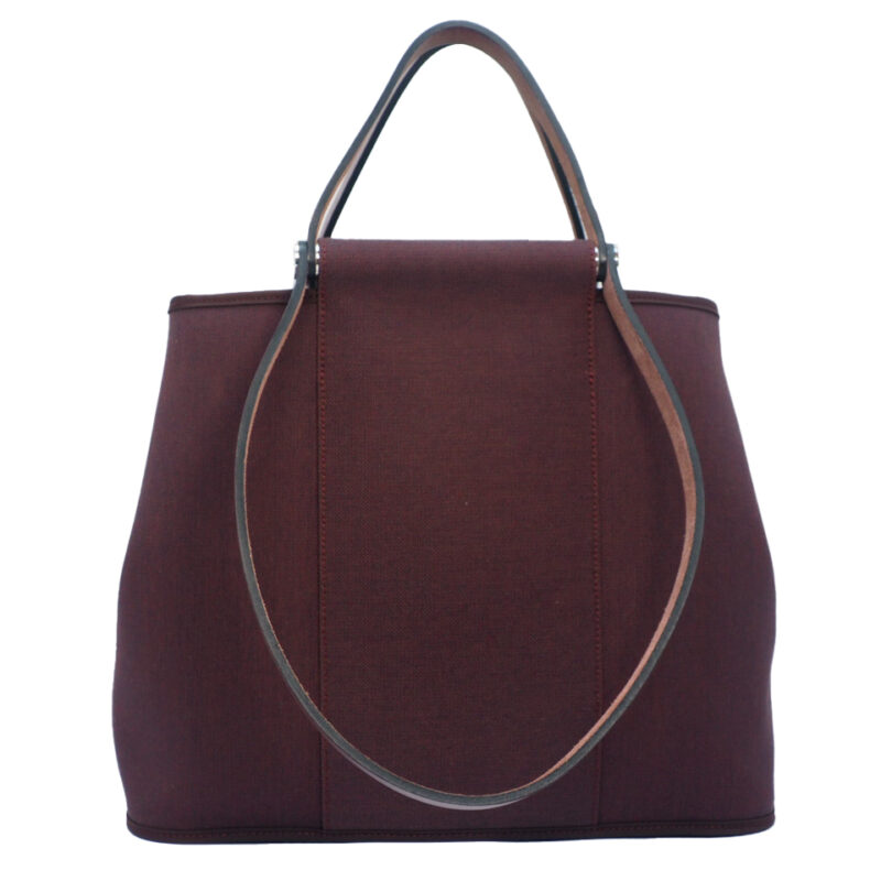 Hermes Cabag 32cm Maroon/ Prune Toile Officier Canvas Vertical Tote A Stamp
