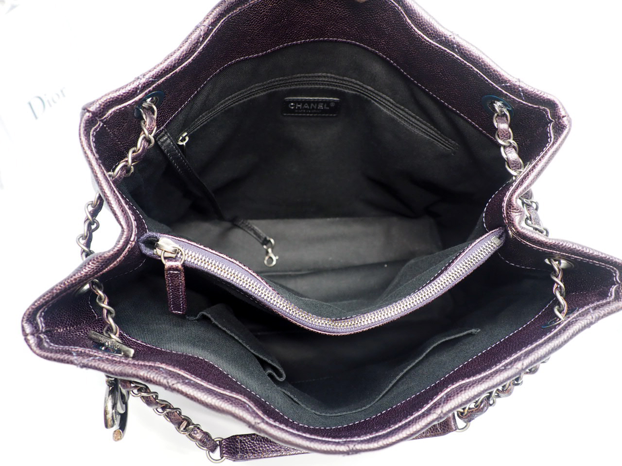 Chanel 17099298 Raisin/ Purple Caviar Leather Ruthenium Shopping Large Tote - Image 9