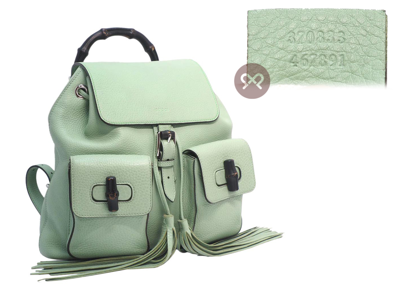 Gucci 370833 Lime Green Leather Bamboo Rucksack Large Backpack - Image 2