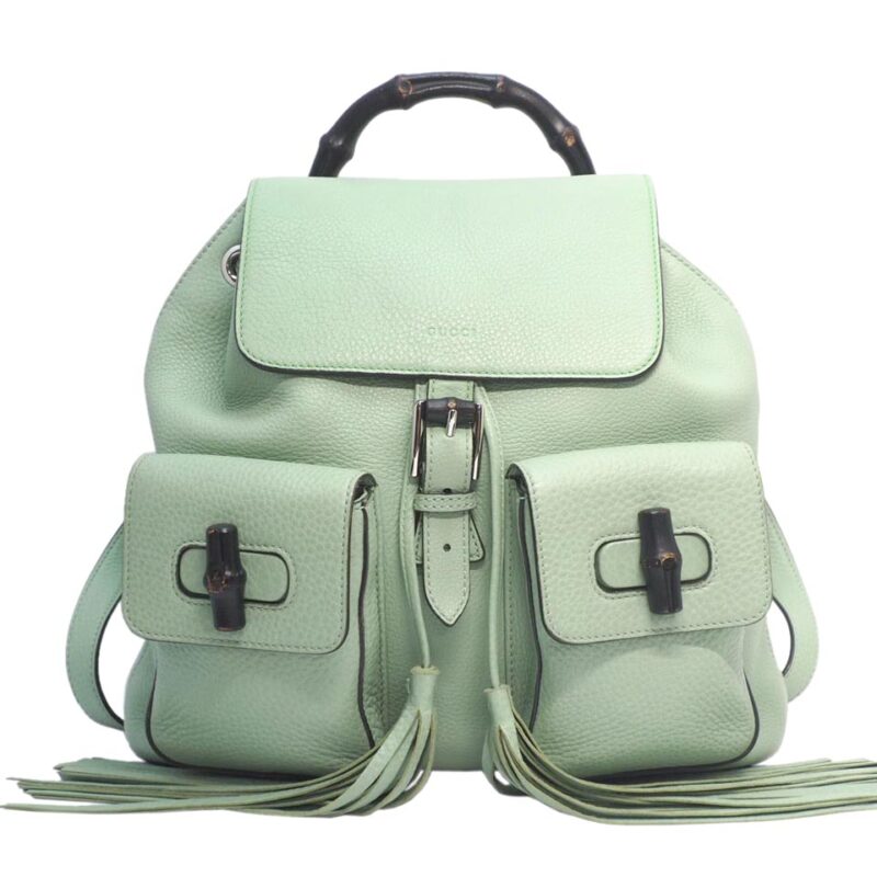 Gucci 370833 Lime Green Leather Bamboo Rucksack Large Backpack