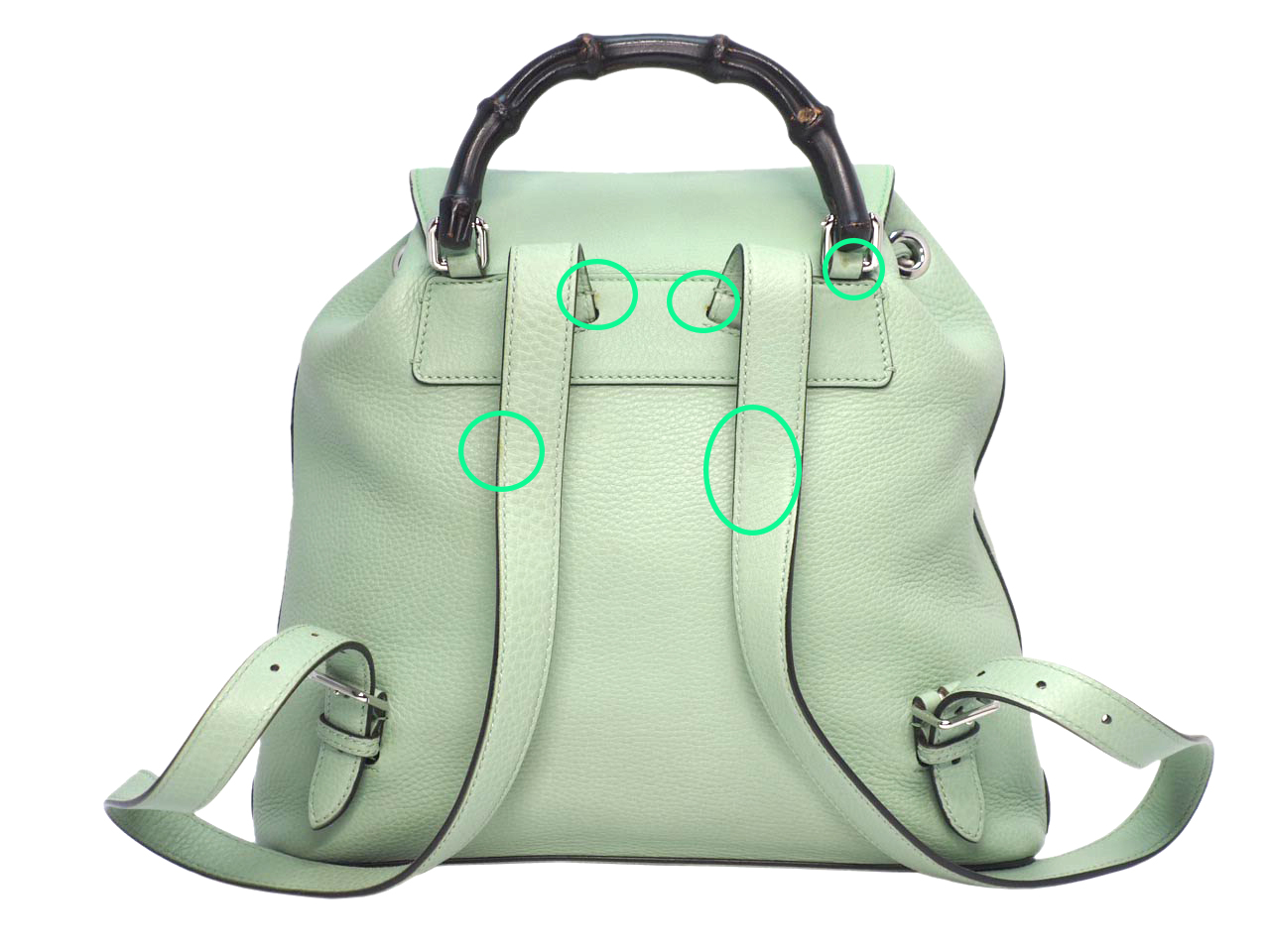 Gucci 370833 Lime Green Leather Bamboo Rucksack Large Backpack - Image 4