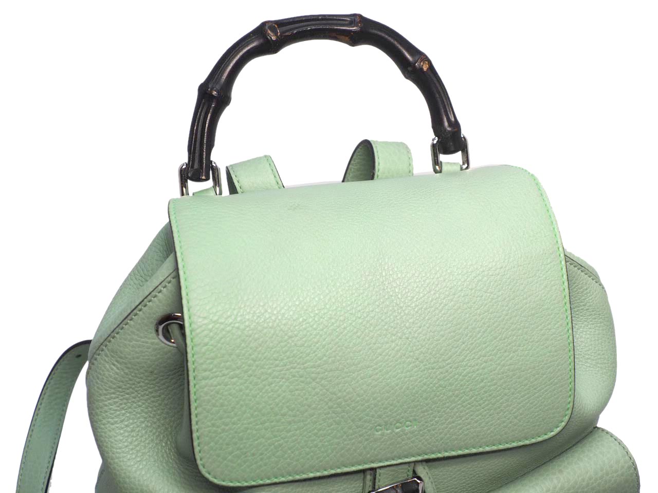 Gucci 370833 Lime Green Leather Bamboo Rucksack Large Backpack - Image 7