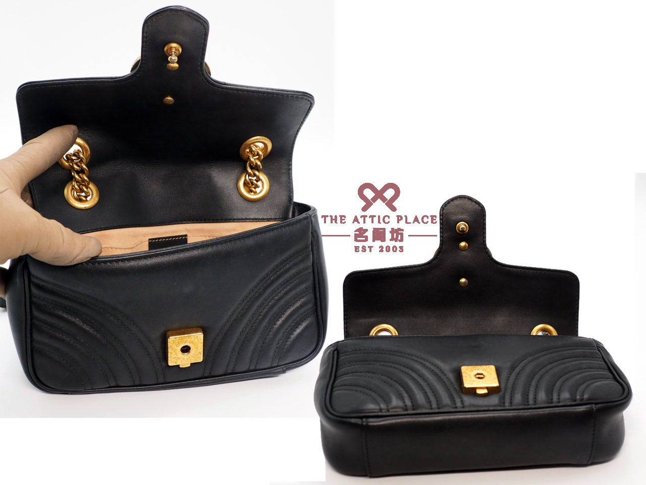 Gucci 446744 Black Leather GG Marmont Matelasse mini bag - Image 5