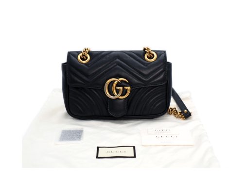 Gucci 446744 Black Leather GG Marmont Matelasse mini bag