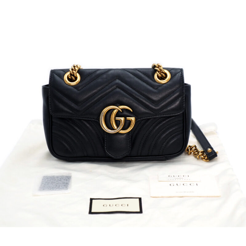 Gucci 446744 Black Leather GG Marmont Matelasse mini bag
