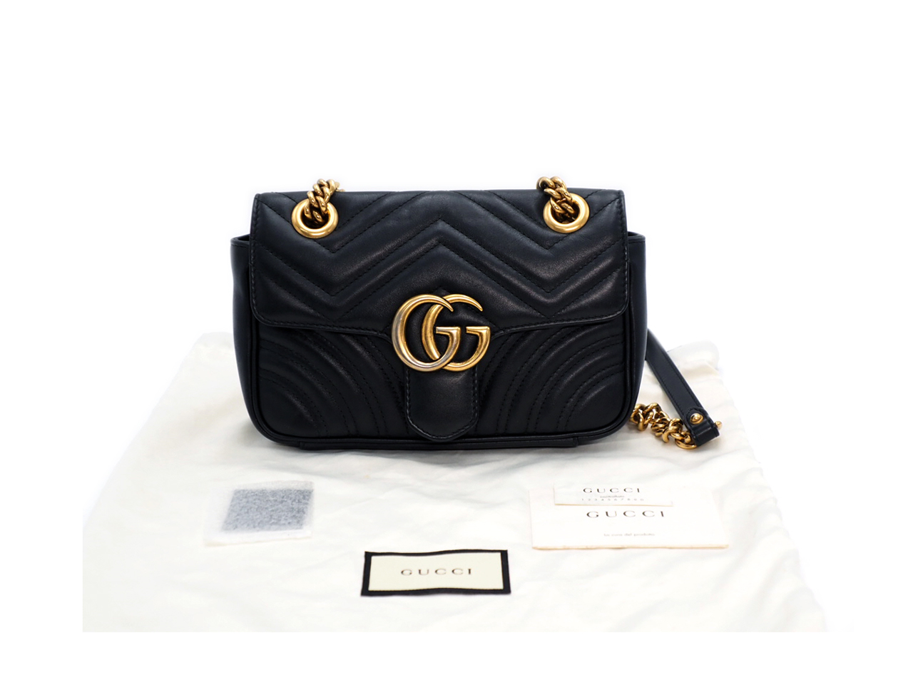 Gucci 446744 Black Leather GG Marmont Matelasse mini bag