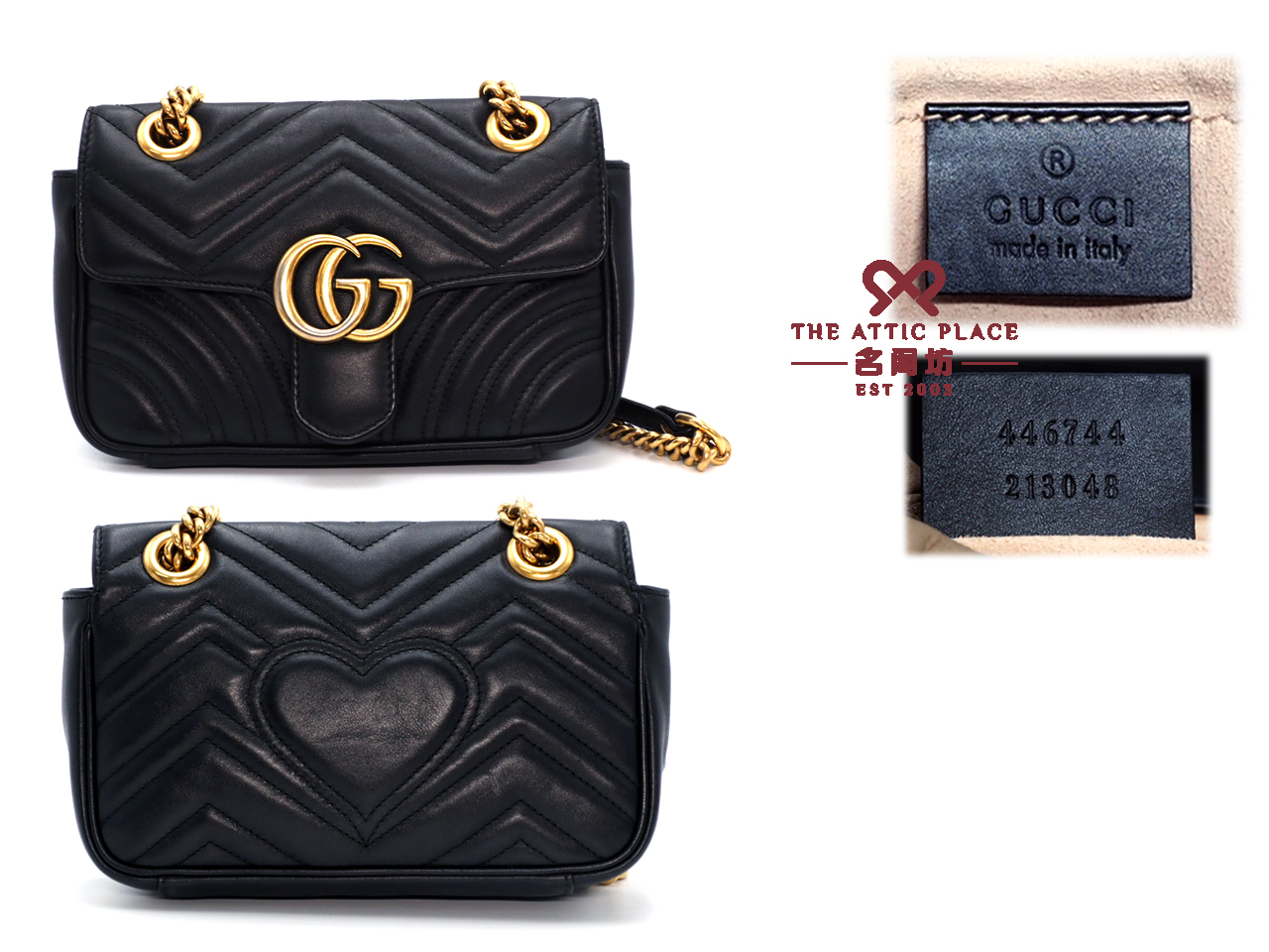 Gucci 446744 Black Leather GG Marmont Matelasse mini bag - Image 2
