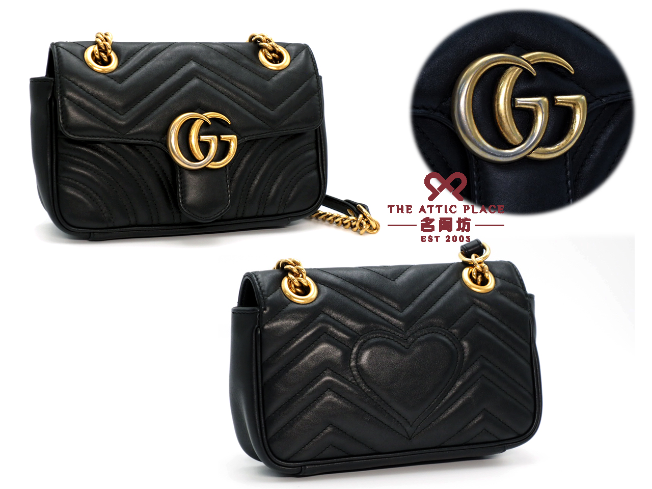 Gucci 446744 Black Leather GG Marmont Matelasse mini bag - Image 4