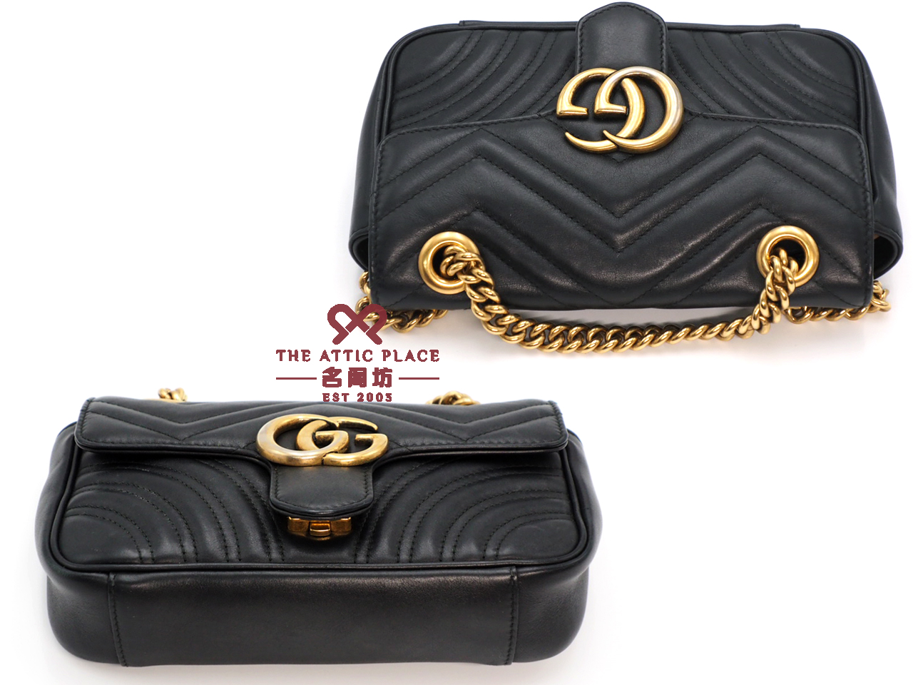 Gucci 446744 Black Leather GG Marmont Matelasse mini bag - Image 3