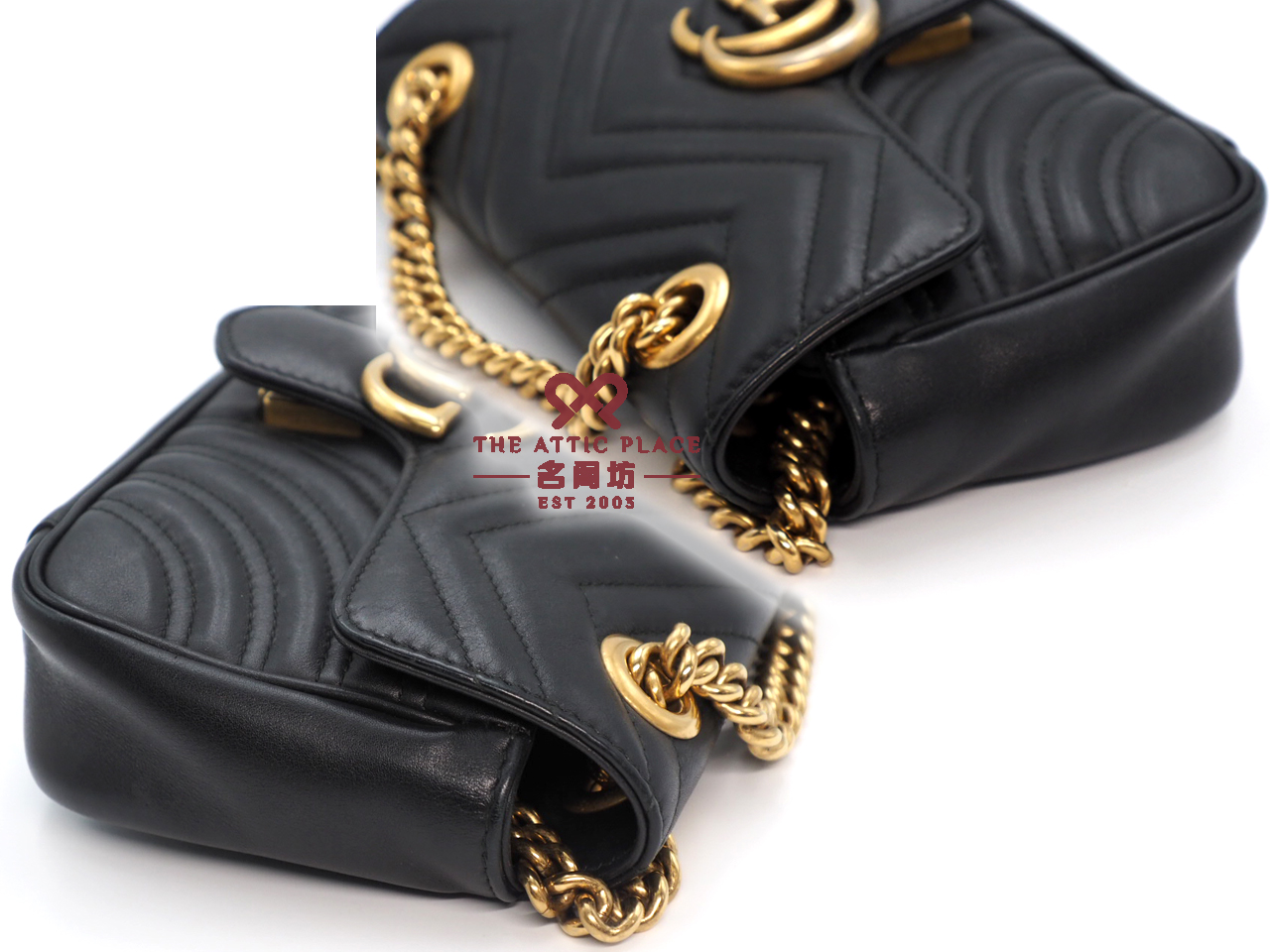 Gucci 446744 Black Leather GG Marmont Matelasse mini bag - Image 6