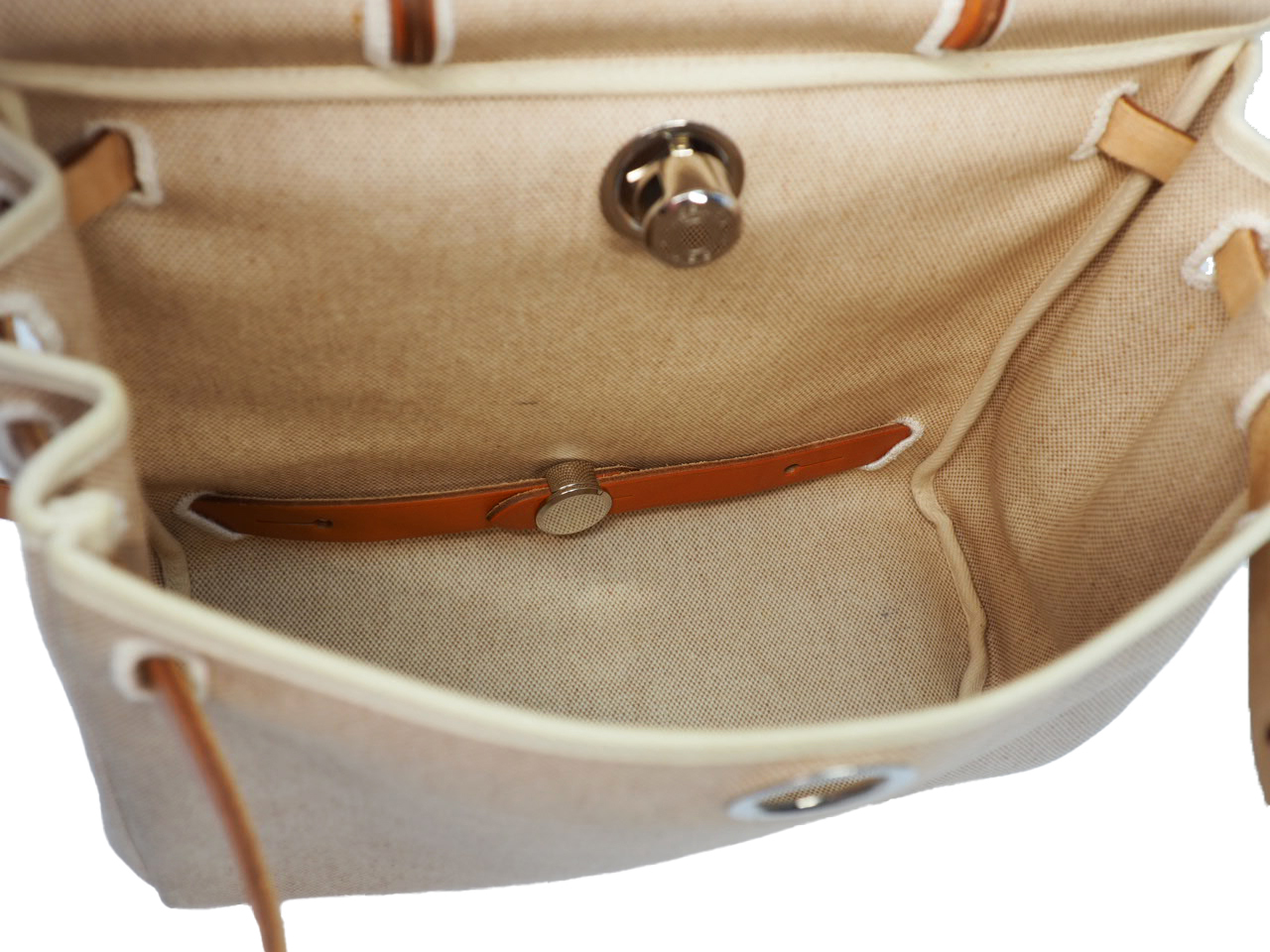 Hermes Herbag 31 Beige/ Natural Calf B Stamp 3-in-1 Sand Canvas Backpack/ Tote/ Shoulder Bag with Palladium Hardware - Image 9