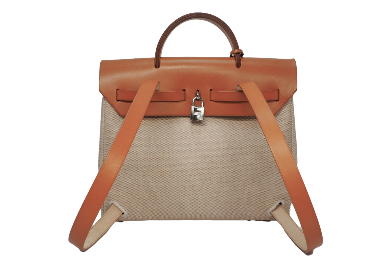 Hermes Herbag 31 Beige/ Natural Calf B Stamp 3-in-1 Sand Canvas Backpack/ Tote/ Shoulder Bag with Palladium Hardware - Image 3