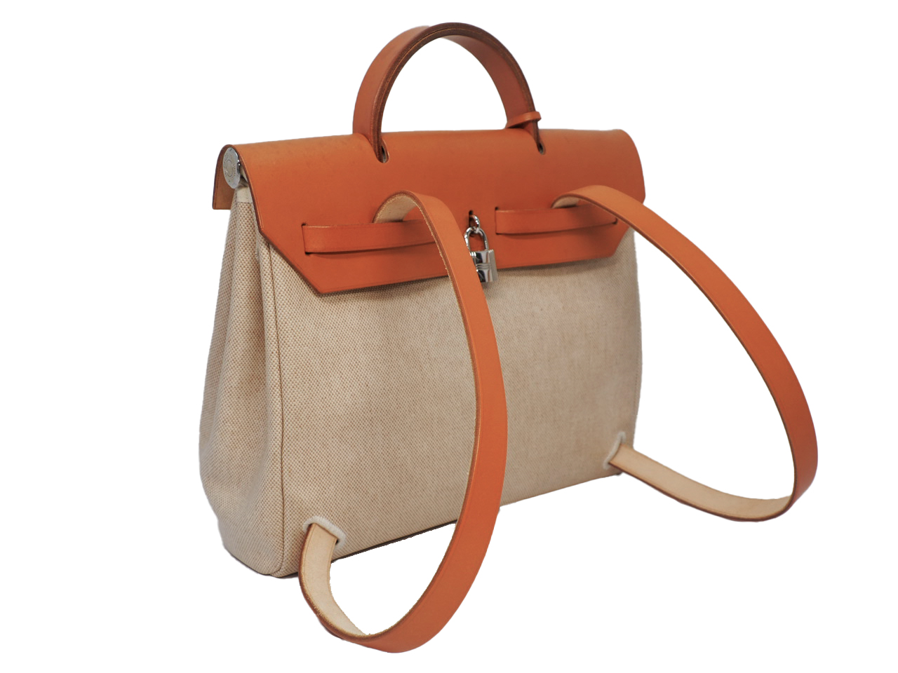 Hermes Herbag 31 Beige/ Natural Calf B Stamp 3-in-1 Sand Canvas Backpack/ Tote/ Shoulder Bag with Palladium Hardware - Image 4