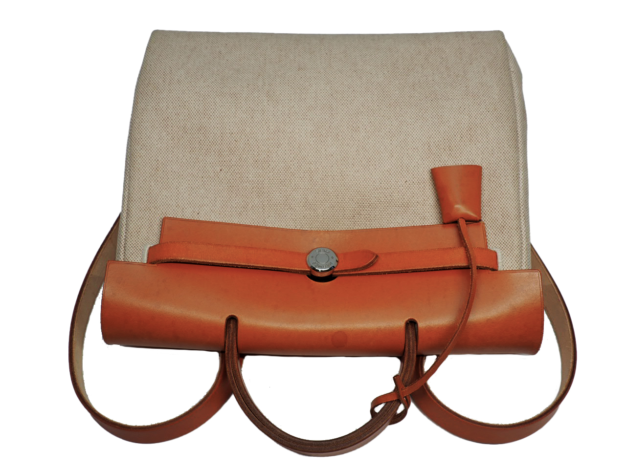 Hermes Herbag 31 Beige/ Natural Calf B Stamp 3-in-1 Sand Canvas Backpack/ Tote/ Shoulder Bag with Palladium Hardware - Image 5