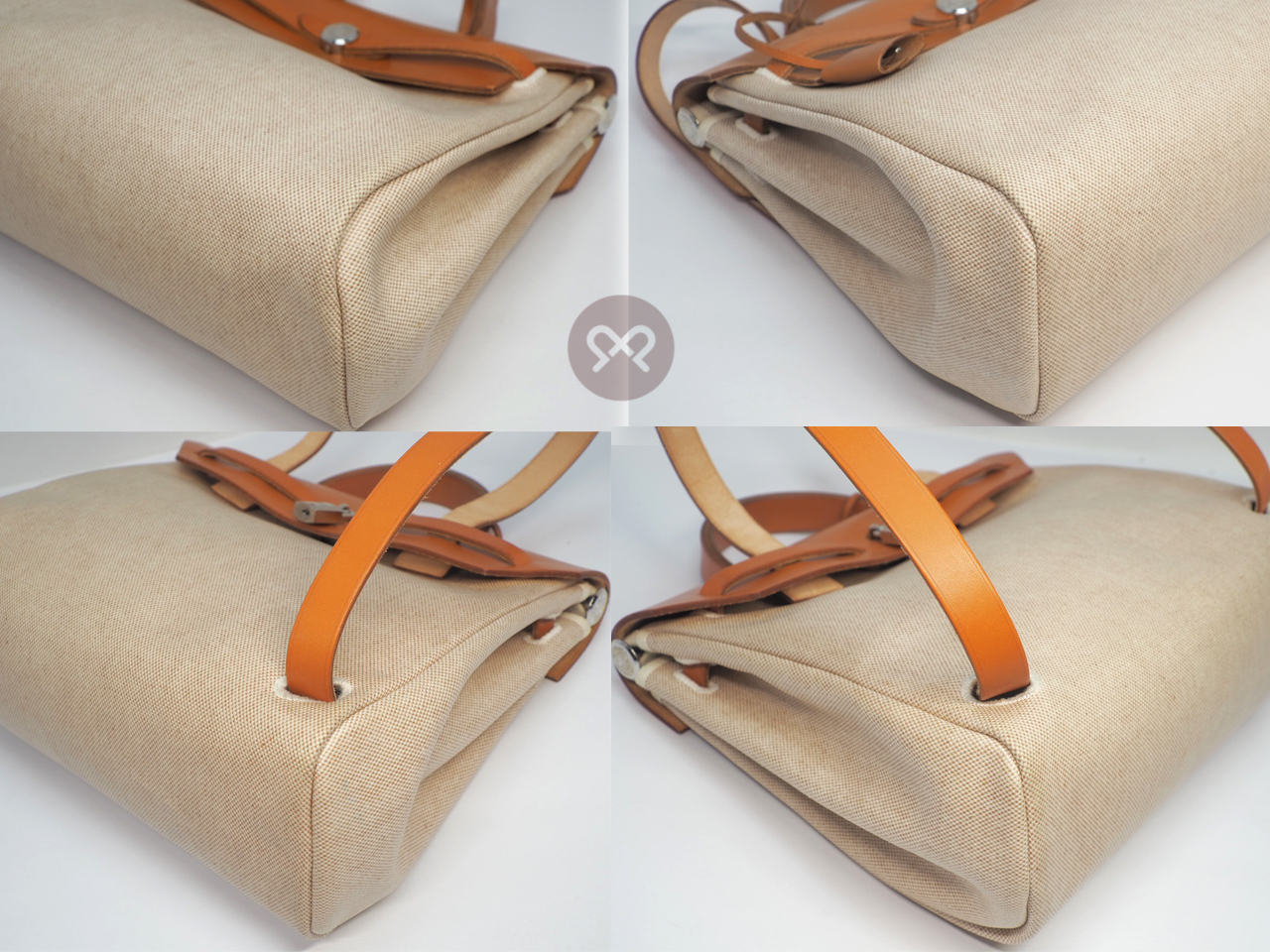 Hermes Herbag 31 Beige/ Natural Calf B Stamp 3-in-1 Sand Canvas Backpack/ Tote/ Shoulder Bag with Palladium Hardware - Image 13
