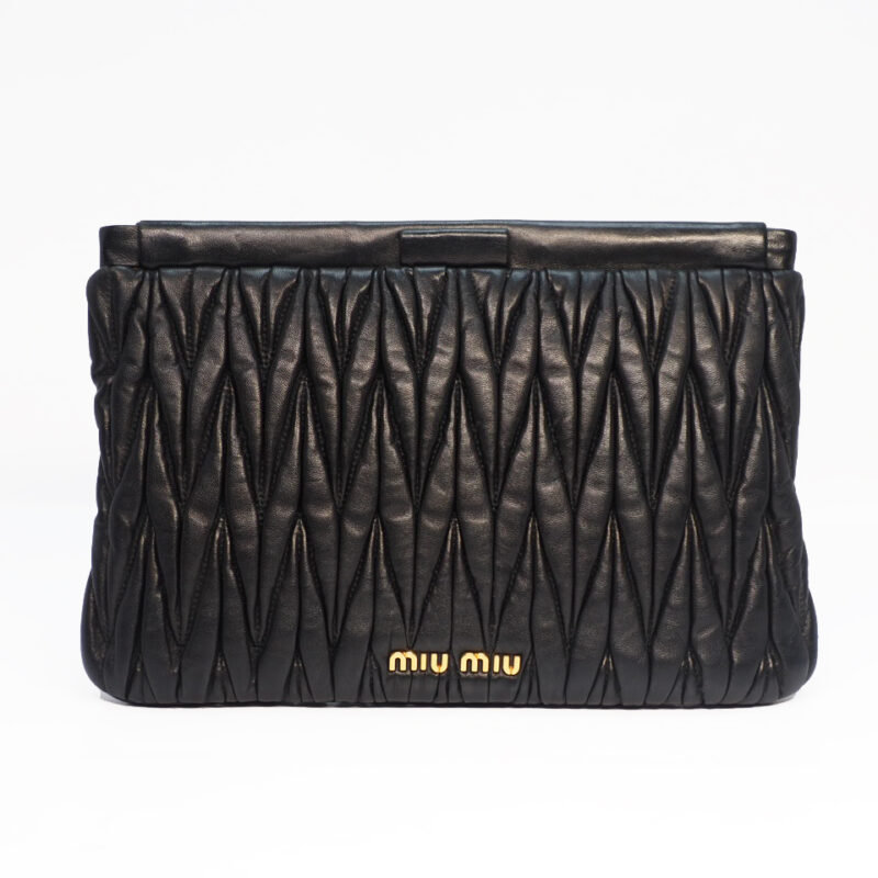 Miu Miu Black Matelasse Leather Magnetic Hinged Closure Pouch / Clutch