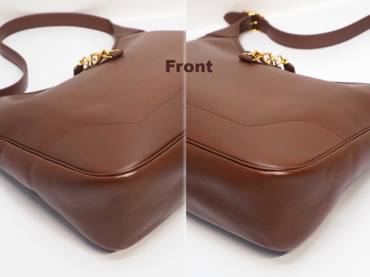 HERMES Vintage Trim 31cm Brown/ Old Leather Courchevel Leather Gold Hardware Hobo Bag - Image 10