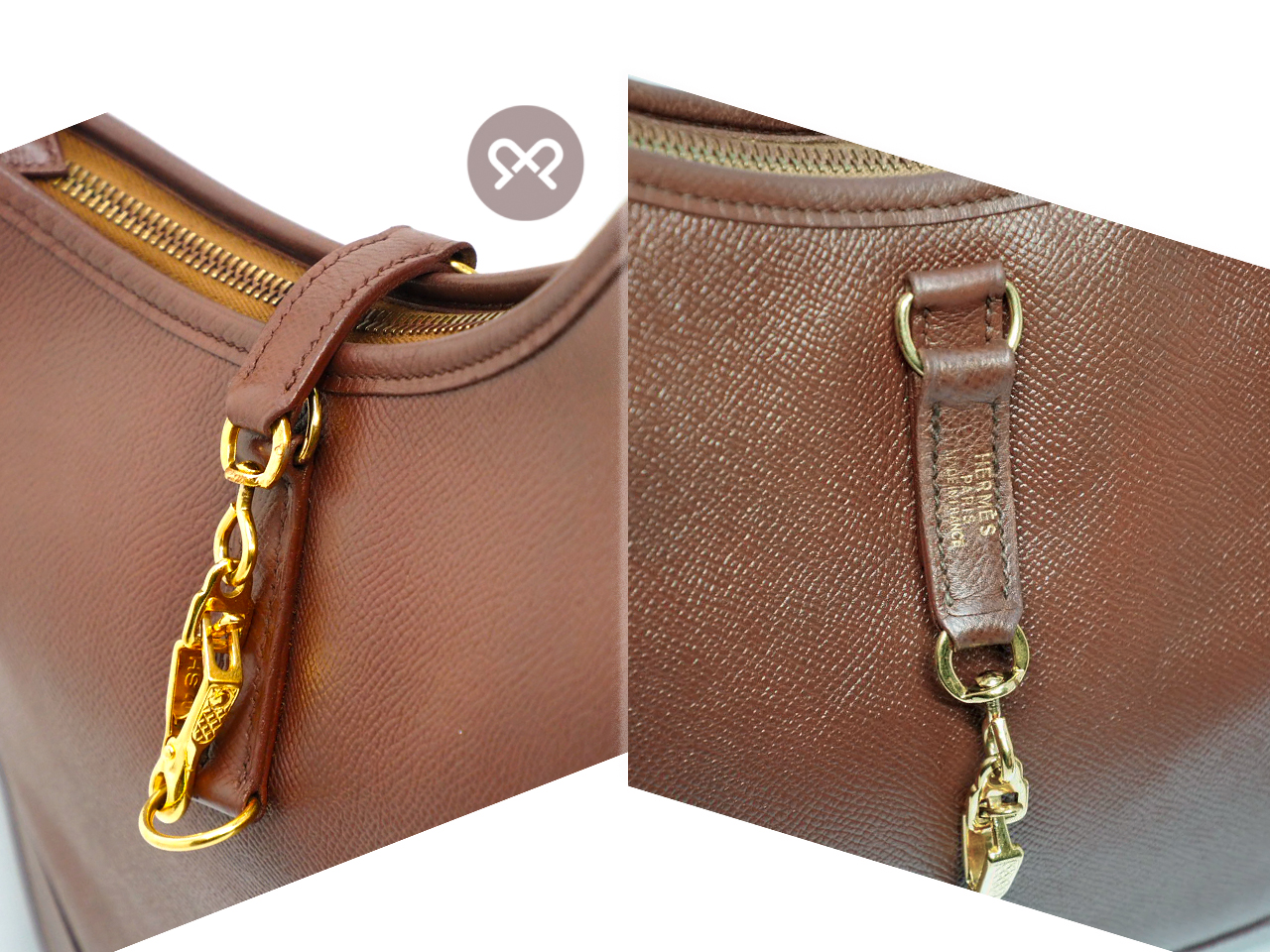 HERMES Vintage Trim 31cm Brown/ Old Leather Courchevel Leather Gold Hardware Hobo Bag - Image 8