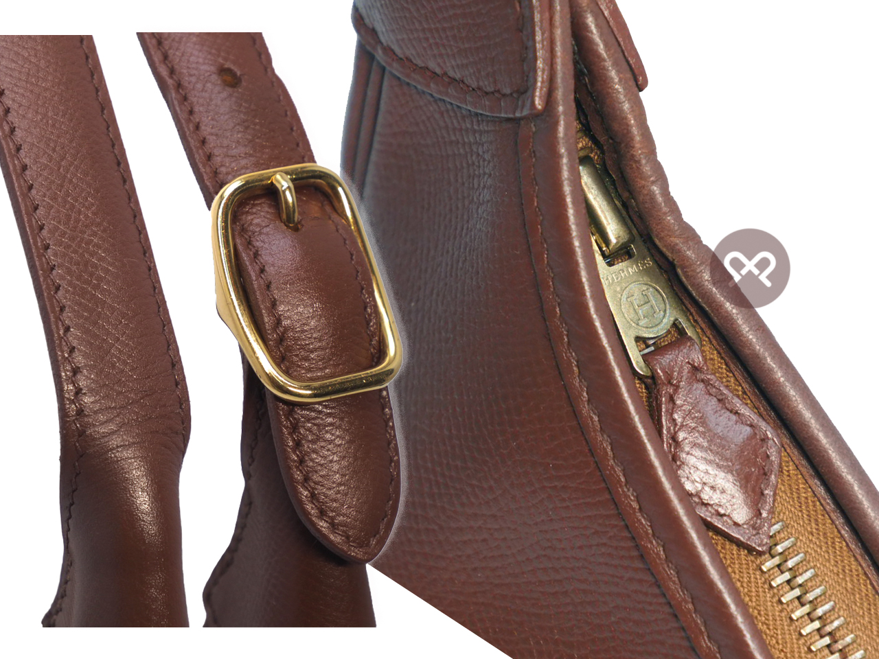 HERMES Vintage Trim 31cm Brown/ Old Leather Courchevel Leather Gold Hardware Hobo Bag - Image 6