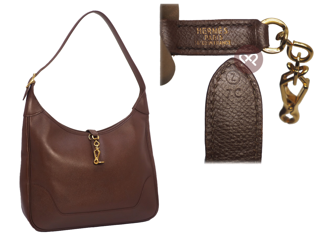 HERMES Vintage Trim 31cm Brown/ Old Leather Courchevel Leather Gold Hardware Hobo Bag - Image 2