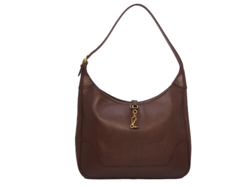 HERMES Vintage Trim 31cm Brown/ Old Leather Courchevel Leather Gold Hardware Hobo Bag