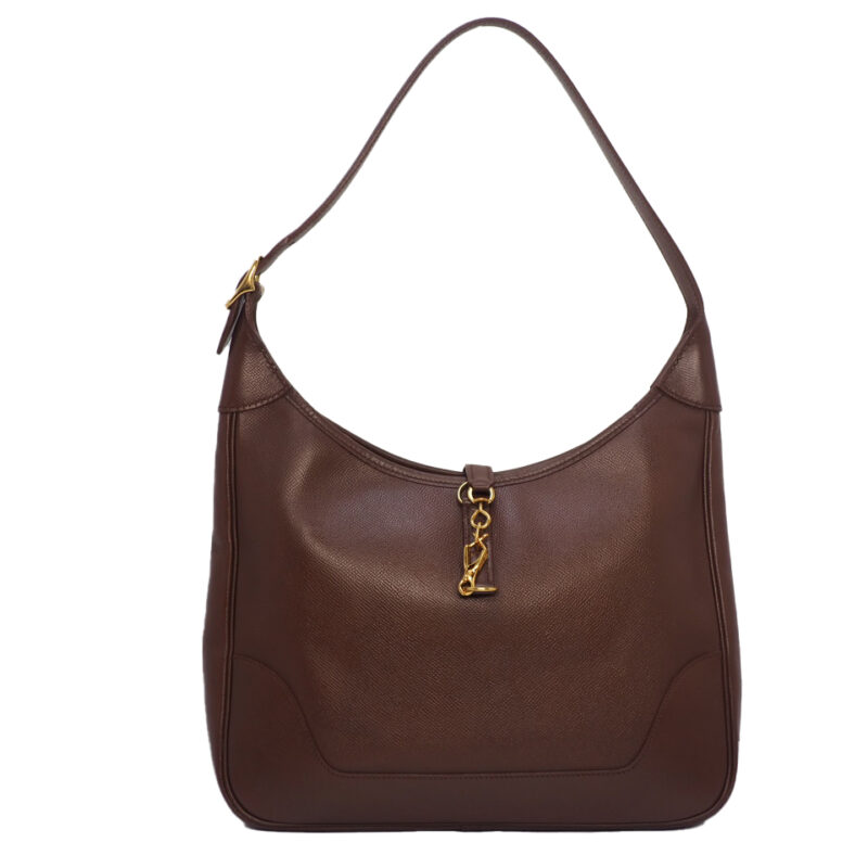 HERMES Vintage Trim 31cm Brown/ Old Leather Courchevel Leather Gold Hardware Hobo Bag