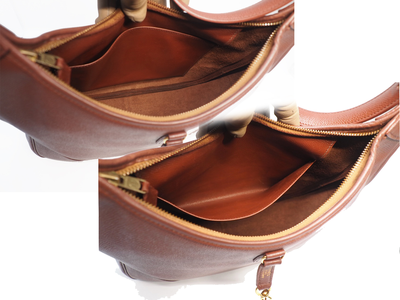 HERMES Vintage Trim 31cm Brown/ Old Leather Courchevel Leather Gold Hardware Hobo Bag - Image 13