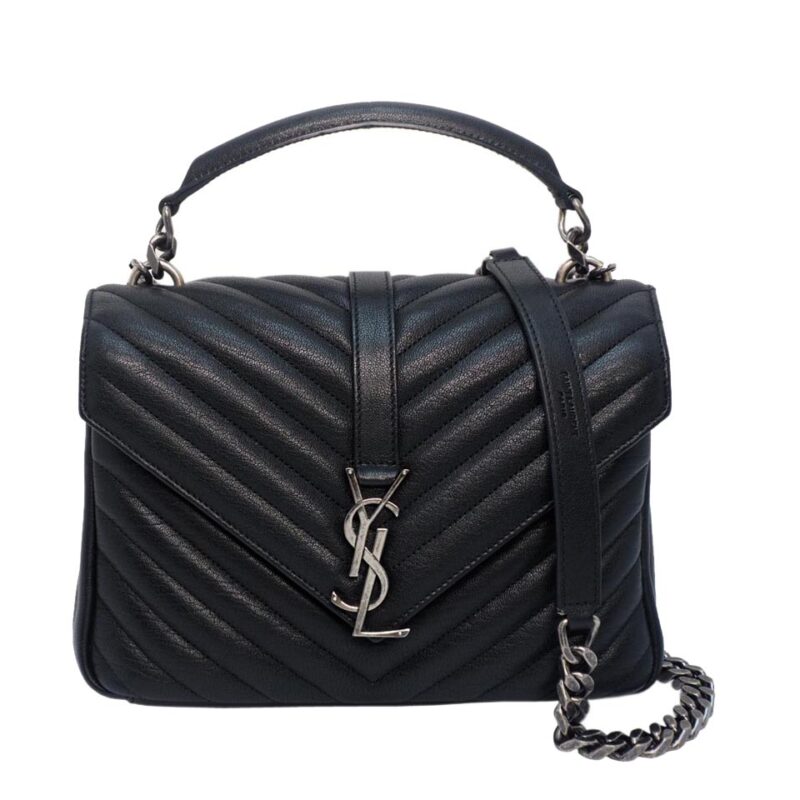 YSL Saint Laurent 428056 College Medium Quilted Textured-Leather Shoulder Bag