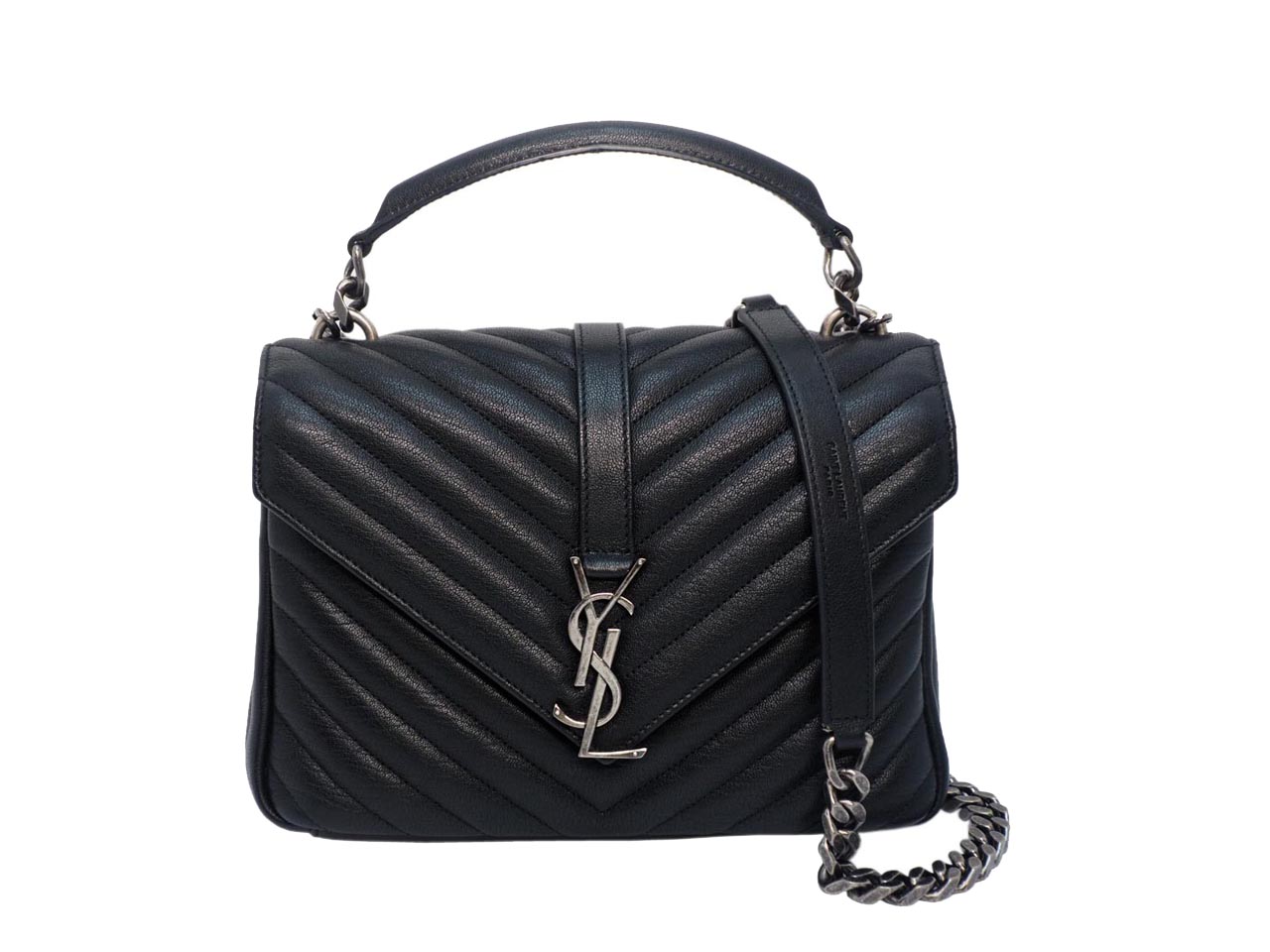 YSL Saint Laurent 428056 College Medium Quilted Textured-Leather Shoulder Bag