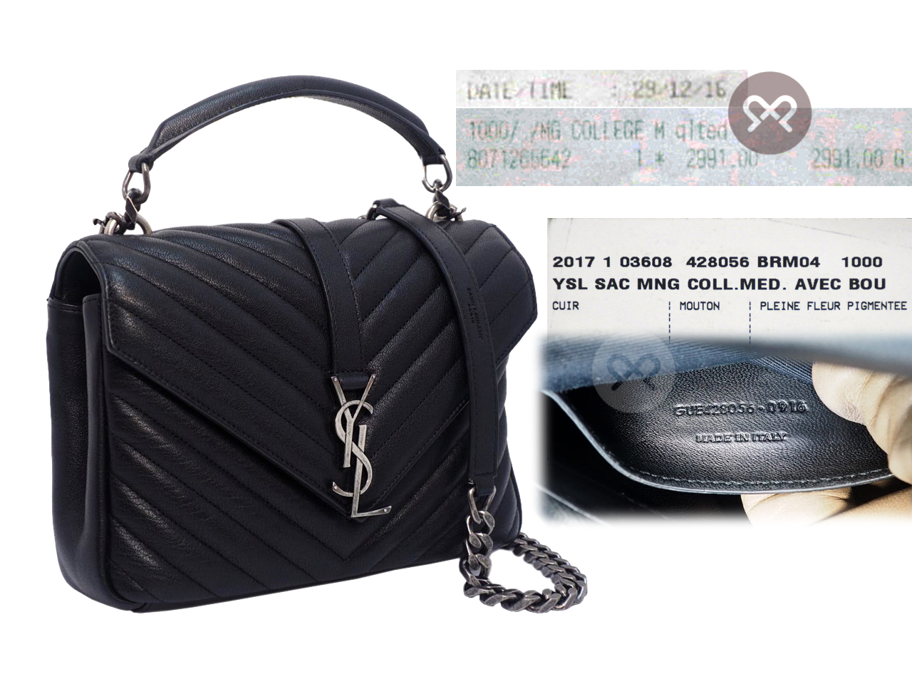 YSL Saint Laurent 428056 College Medium Quilted Textured-Leather Shoulder Bag - Image 2