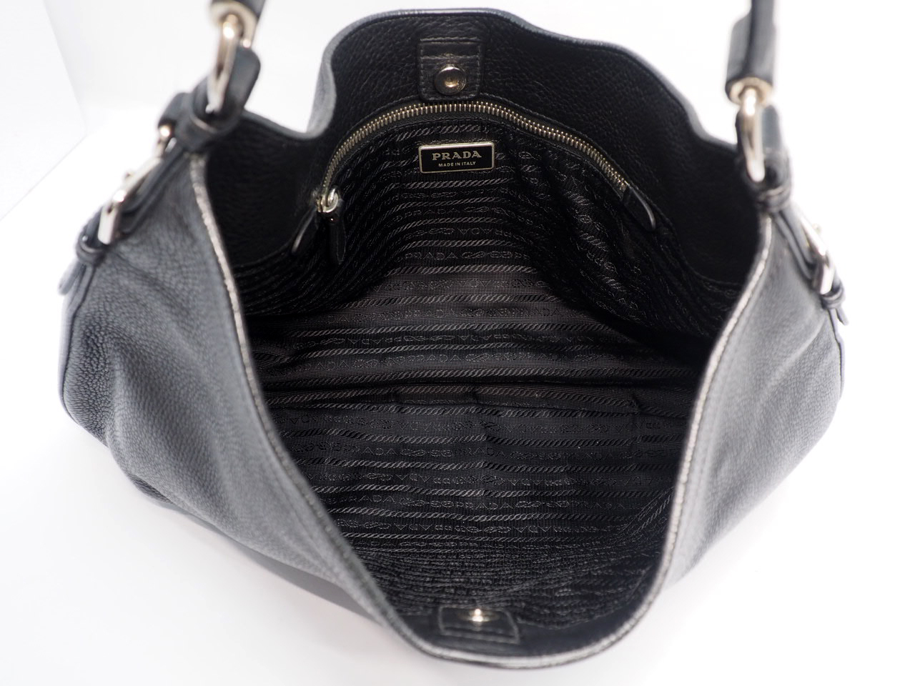 Prada BR3349 Black Vitello Daino Hobo Shopping Shoulder Bag - Image 9