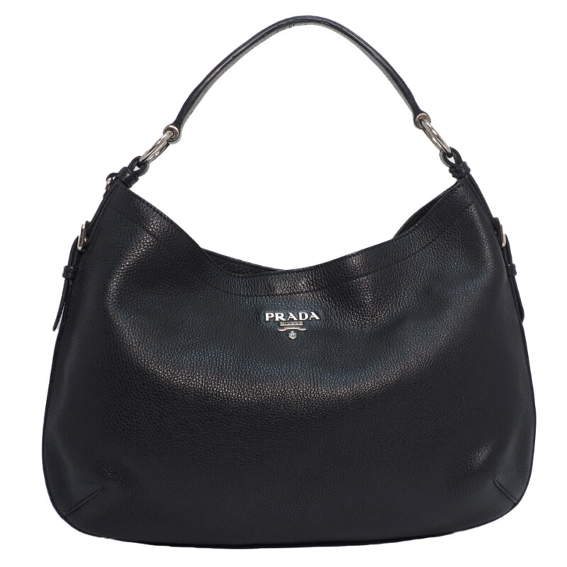 Prada BR3349 Black Vitello Daino Hobo Shopping Shoulder Bag