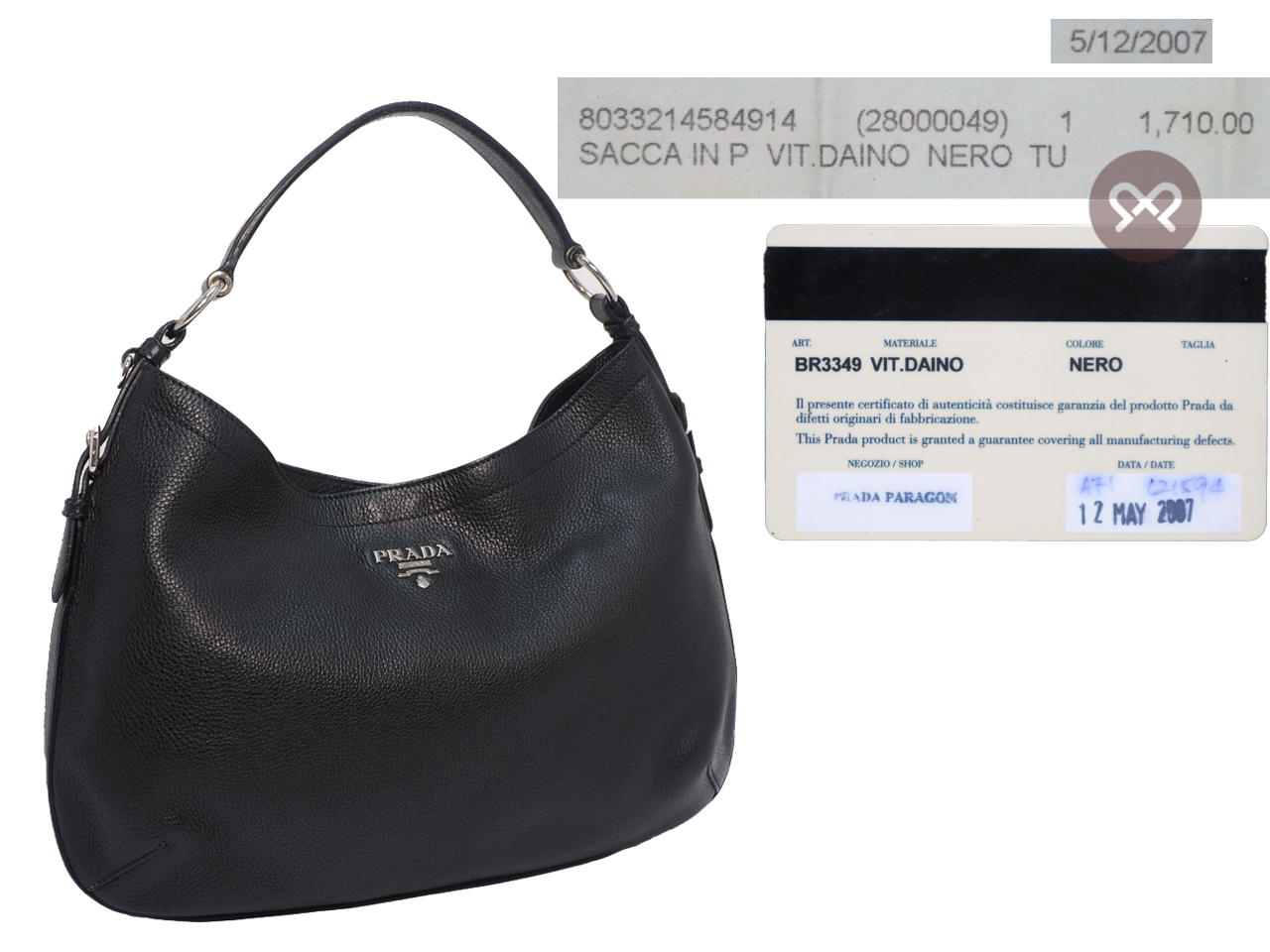 Prada BR3349 Black Vitello Daino Hobo Shopping Shoulder Bag - Image 2