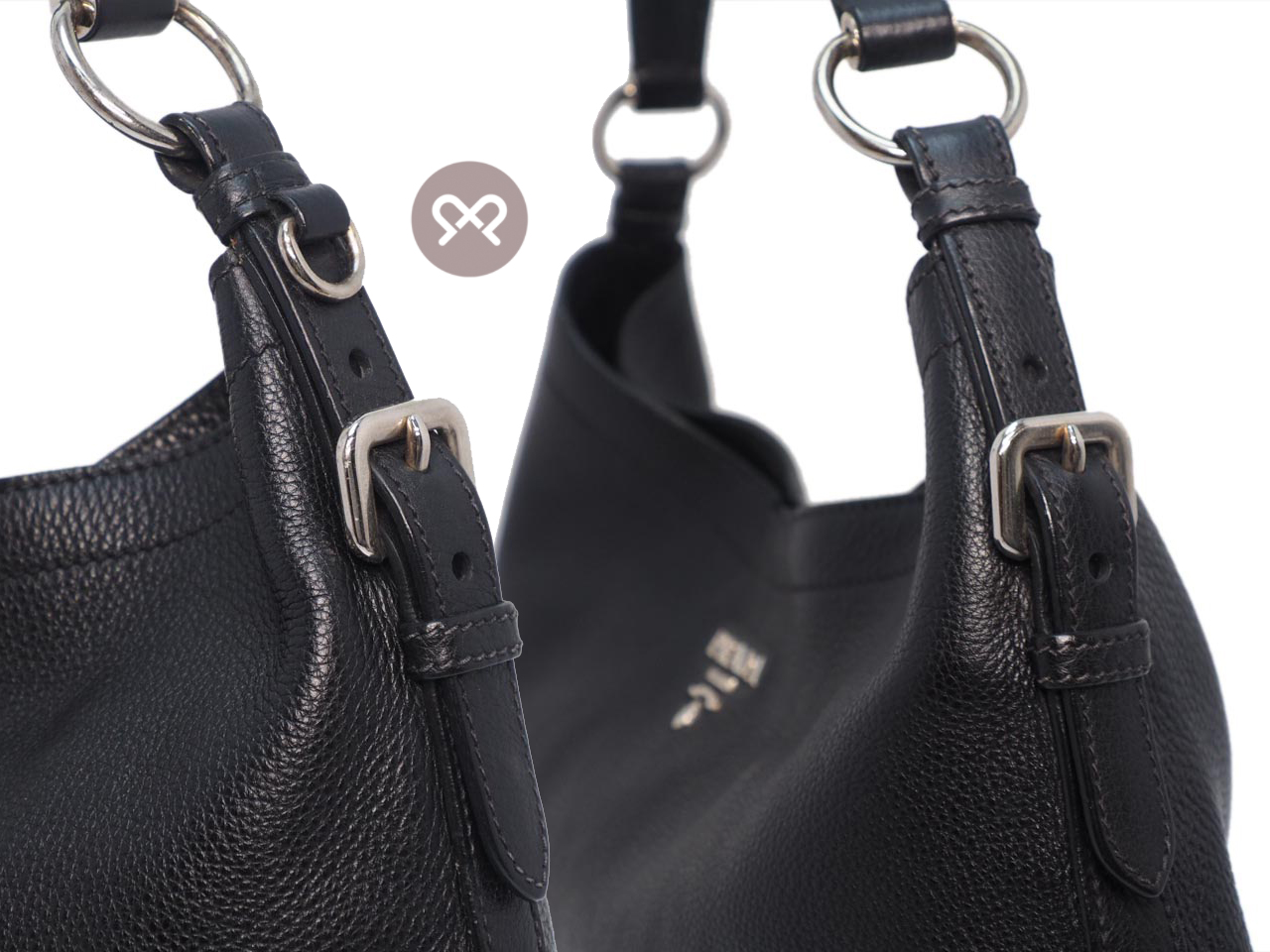 Prada BR3349 Black Vitello Daino Hobo Shopping Shoulder Bag - Image 5